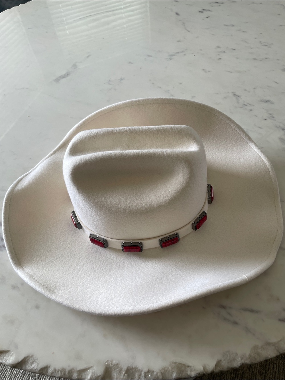12th Tribe White Felt Cowboy Hat with Red Stone Band